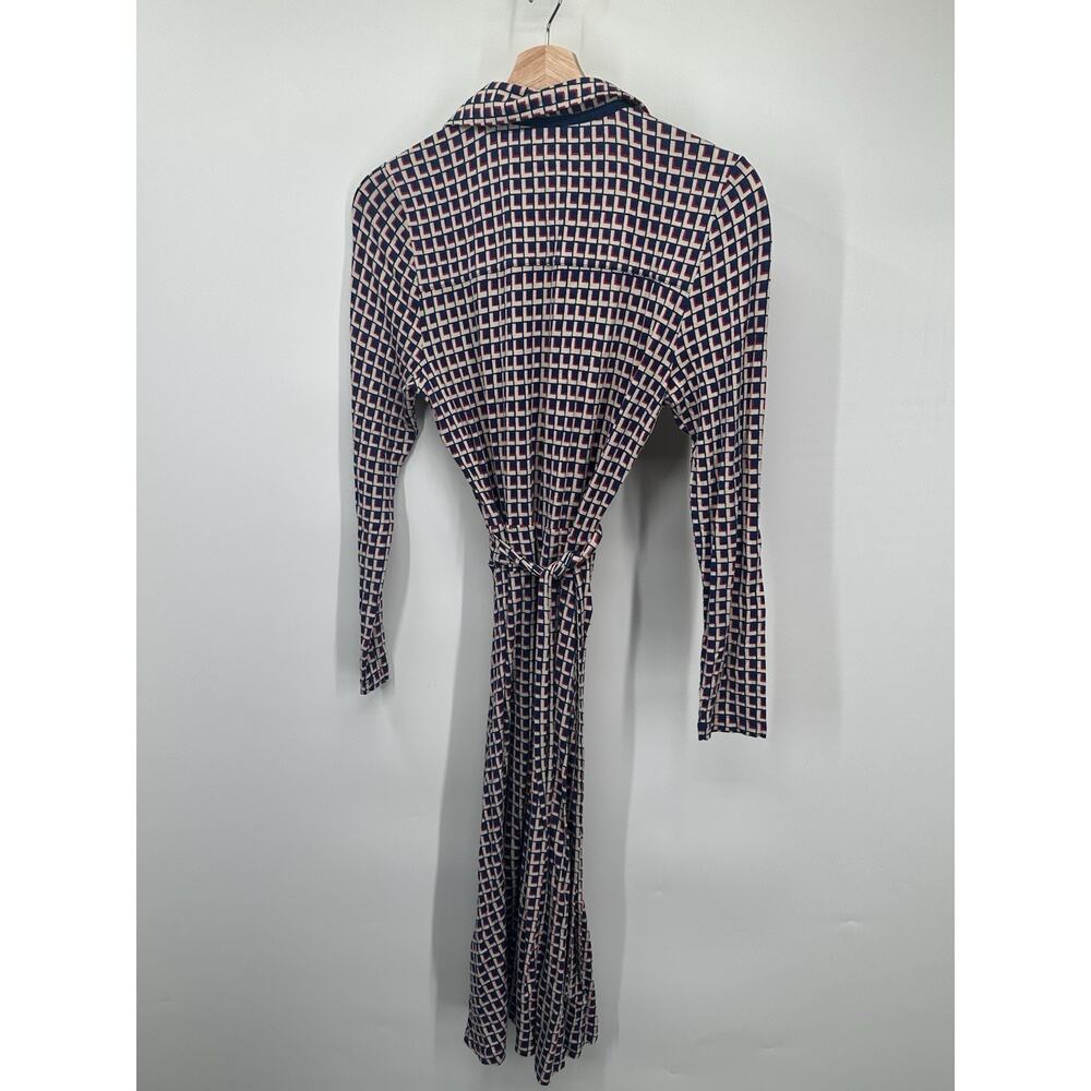 L.K. Bennett Wrap Dress Womens 8 Navy Cream Geometric Print Long Sleeve Midi - Picture 11 of 11